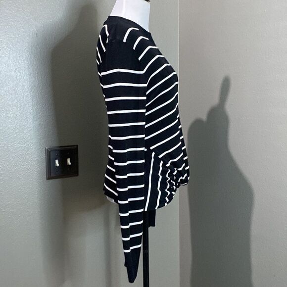 Topshop Front Knot Long Sleeve Crew Neck Black and White Stripes Sweater Top - Picture 6 of 11